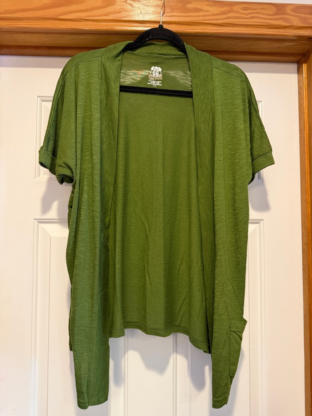 Route 66 Olive Open-Front Short Sleeve Draped Tunic